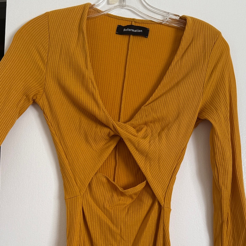 Reformation Golden Ribbed Twist Dress